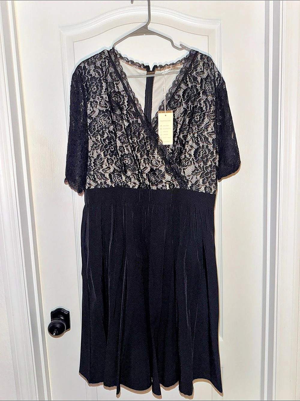 Nemidor Women's Scooped Neckline Floral Lace Top Cocktail Party Midi Dress